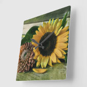 zonnebloem-Waterverf op een houten tafel Vierkante Klok (Hoek)