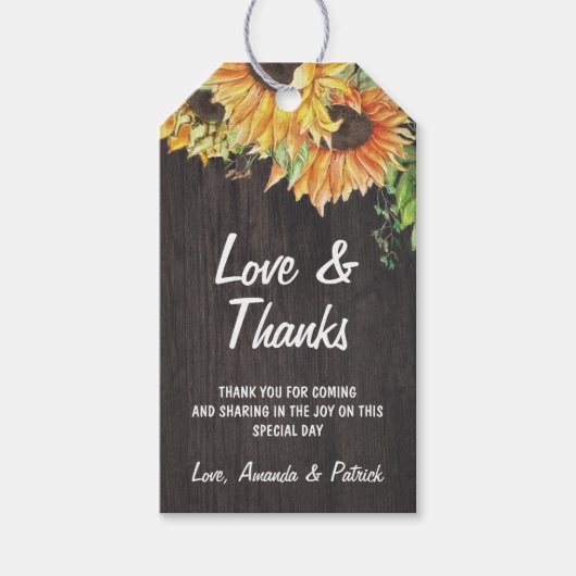 Zonnebloem Waterverf rustieke bruiloft dank u Cadeaulabel (Voorkant)