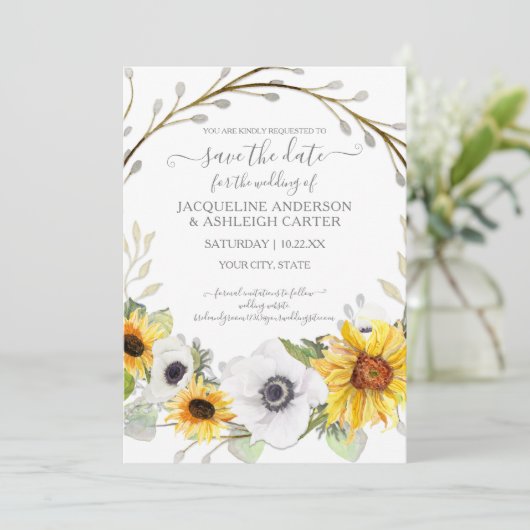 Zonnebloem Waterverf Rustige sparen de Datum Kaart (Staand voorkant)