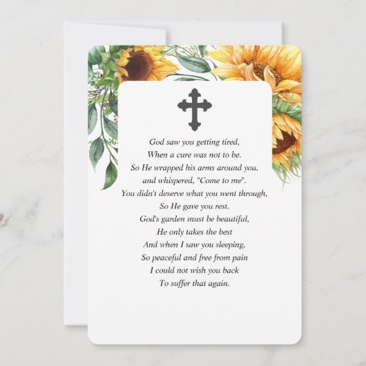 Zonnebloem Waterverf Sympathie Uitvaartgebed Kaart (Achterkant)