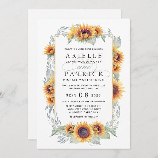 Zonnebloem Waterverf Weddenschappen Kaart (Voorkant / Achterkant)