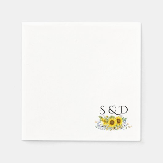 Zonnebloem waterverf wilde bloem monogram bruiloft servet (Voorkant)