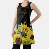 Zonnebloem Waterverf Zwarte Achtergrond Monogram Schort (Insitu)