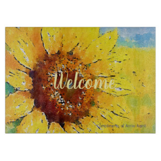 Zonnebloem waterverfschilderij snijplank