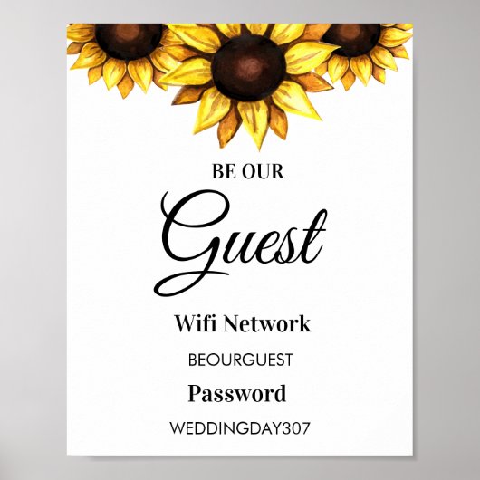 Zonnebloem Wees onze gast WiFi Trouwbord Poster (Voorkant)