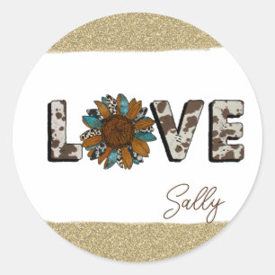 Zonnebloem Western Love Boho Summer Ronde Sticker
