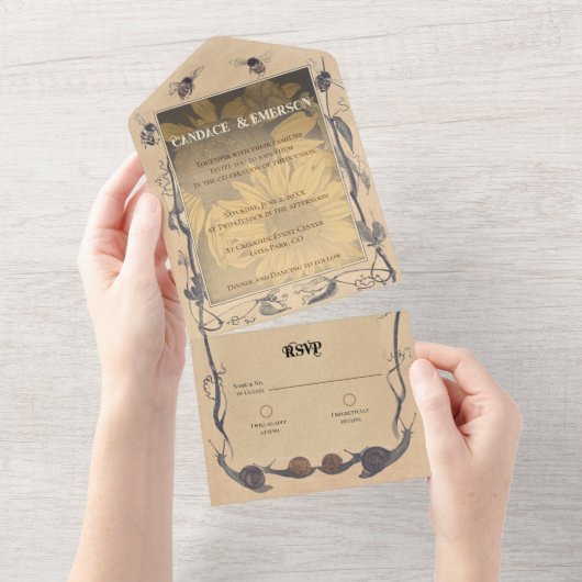  Zonnebloem Whimsy Alles in Een Bruiloft Uitnodige All In One Uitnodiging (Afscheurbaar)