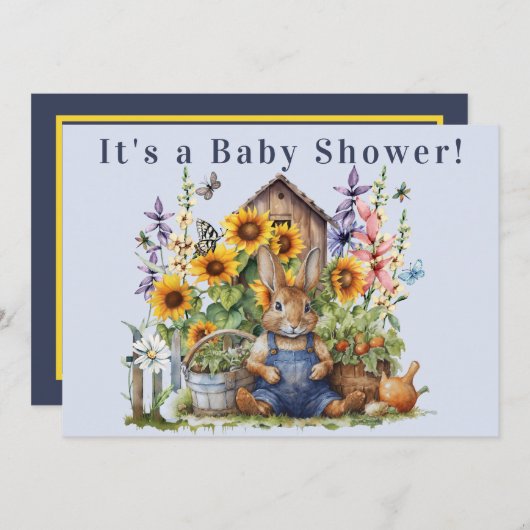 Zonnebloem Wildflower Tuin Konijn Baby shower Kaart (Voorkant / Achterkant)