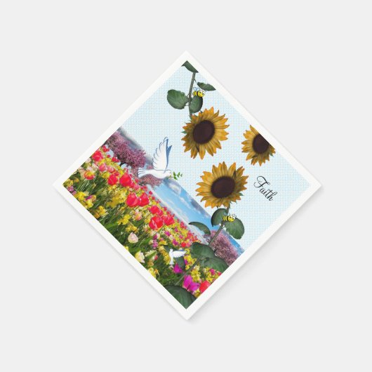 Zonnebloem witte duif geloof papieren servetten (Hoek)