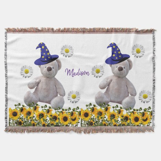 Zonnebloem Witte Teddy Bear Throw Blanket Deken (Voorkant)