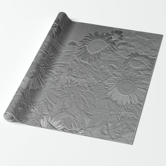 Zonnebloem Zilver Grijze Floral Design Decoupage Cadeaupapier (Uitgerold)