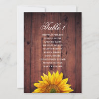 Zonnebloem zitkaart. Rustieke bruiloft houten schu