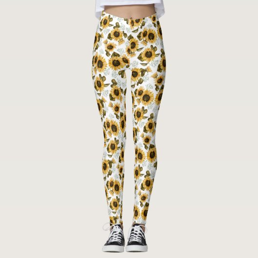 Zonnebloem Zomer Bloemen Patroon Leggings (Voorkant)
