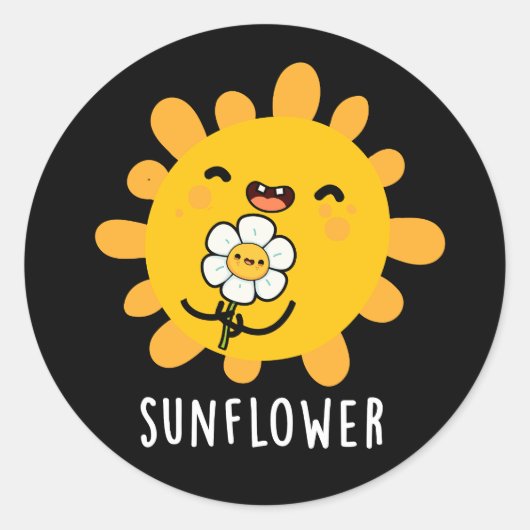 Zonnebloem Zon en ventilator donkerbruine BG Ronde Sticker (Voorkant)