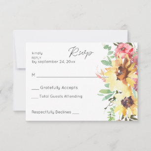 Zonnebloem zonder maaltijdkaart RSVP-kaart RSVP Kaartje