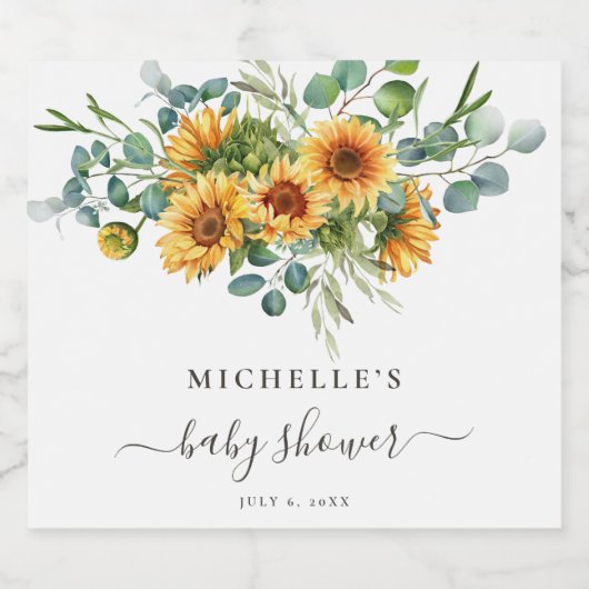 Zonnebloem Zonneschijn Herfst Baby shower Sparkling Wijnetiket (Enkel label)