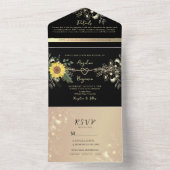 Zonnebloem zwart en goud bruiloft all in one uitnodiging (Binnen)