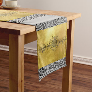 Zonnebloem Zwart en Metallic Goud Tafelloper