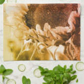 Zonnebloem, zwart en wit, vervormd,  theedoek (Gevouwen)