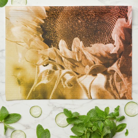 Zonnebloem, zwart en wit, vervormd,  theedoek (Gevouwen)