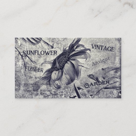 Zonnebloem zwart en witte ephemera textuur visitekaartje (Voorkant)