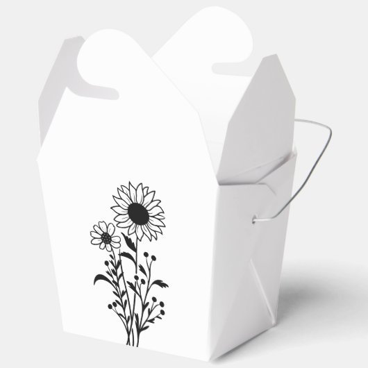Zonnebloem Zwart Wit Bloemen Trouwfeest Bedankdoosjes (Open)