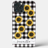 Zonnebloem zwart-wit monogram Buffalo geruit Case-Mate iPhone Case (Achterkant)