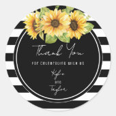 Zonnebloem Zwarte en Witte Stripes Weddenschap Ronde Sticker (Voorkant)