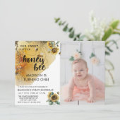 zonnebloembij | Foto Verjaardag uitnodiging (Staand voorkant)