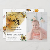 zonnebloembij | Foto Verjaardag uitnodiging (Voorkant / Achterkant)