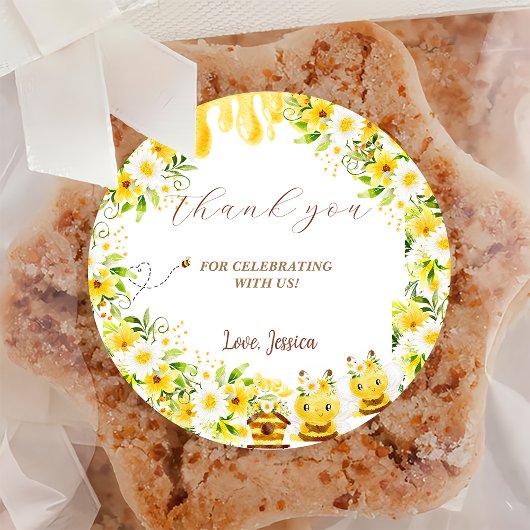 Zonnebloembijen Baby shower Ronde Sticker