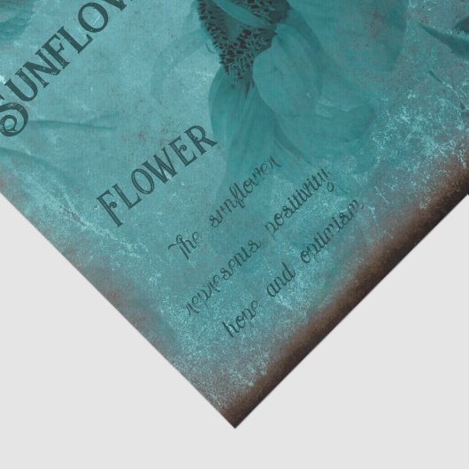 Zonnebloemblauw Blauwgroen  Antiek script Tissuepapier (Detail)