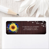 Zonnebloemblauw Floral Rustic Lights Hout Weddensc Etiket (Insitu)