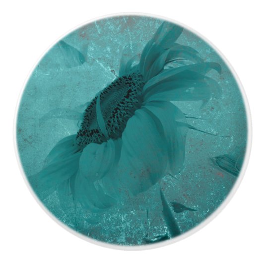 Zonnebloemblauw  getextureerd keramische knop (Voorkant)