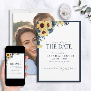 Zonnebloemblauw Manuscript Floral Wedden sparen de Save The Date