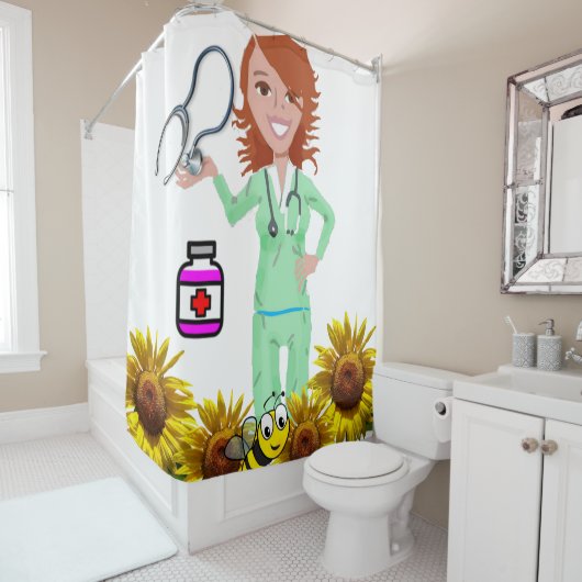 Zonnebloembloem bij zure douchergordijn douchegordijn (In situ)