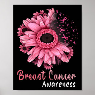 Zonnebloemborstkankerwaarschuwing Roze lint in O Poster