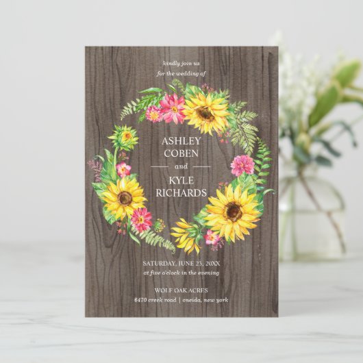 Zonnebloembruiloft met baard op de achtergrond van kaart (Staand voorkant)