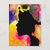 Zonnebloemdame silhouette waterverf briefkaart (Voorkant)