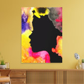 Zonnebloemdame silhouette waterverf canvas afdruk (Insitu (Woonkamer))