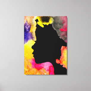 Zonnebloemdame silhouette waterverf canvas afdruk
