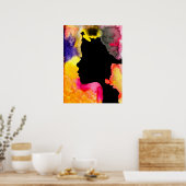 Zonnebloemdame silhouette waterverf poster (Keuken)