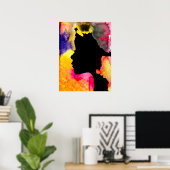 Zonnebloemdame silhouette waterverf poster (Thuiskantoor)