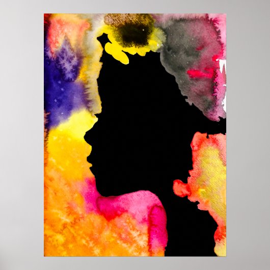 Zonnebloemdame silhouette waterverf poster (Voorkant)