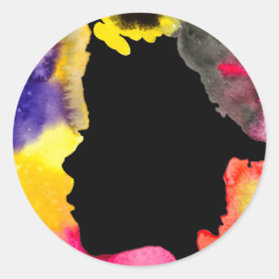 Zonnebloemdame silhouette waterverf ronde sticker