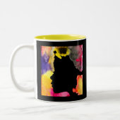 Zonnebloemdame silhouette waterverf tweekleurige koffiemok (Links)