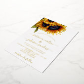 Zonnebloemelegant goudfolie, chic script bruiloft folie uitnodiging (Gedraaid)