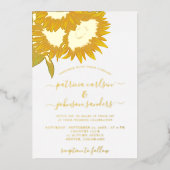 Zonnebloemelegant goudfolie, chic script bruiloft folie uitnodiging (Voorkant)