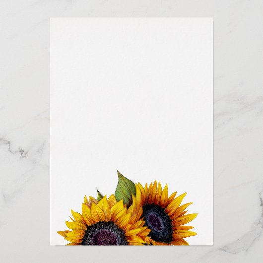 Zonnebloemelegant goudfolie, chic script bruiloft folie uitnodiging (Achterkant)