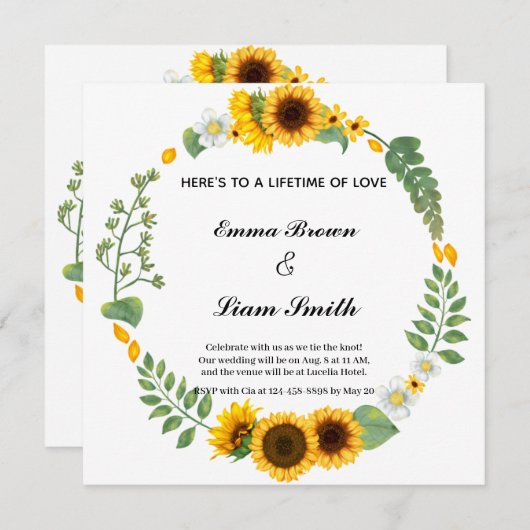 Zonnebloemelegant, uitnodiging voor het bruiloft r (Voorkant / Achterkant)